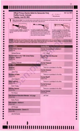 2022 Chaffee County Primary - Sample Ballot, Page 1